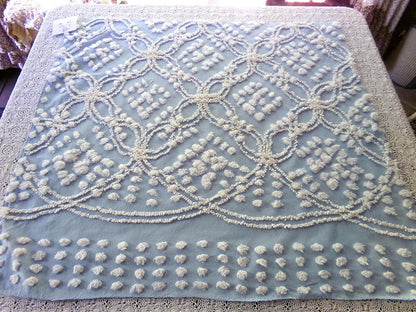 Beach Chic Blue & White Vintage Chenille Quilt Fabric, 23" x 26" Piece, 100% Cotton Classic Design