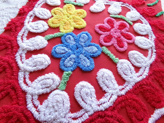 Red Heart Vintage Chenille Fabric: Sassy Bright & Colorful 15" x 25" Inch Piece to Upcycle