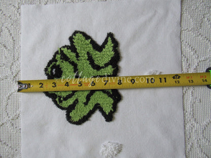 Cute Frog Chenille Fabric Piece, Vintage Y2K Era Green Bullfrog Novelty 12.5" Quilt Square, great for pillows & quilt inlays