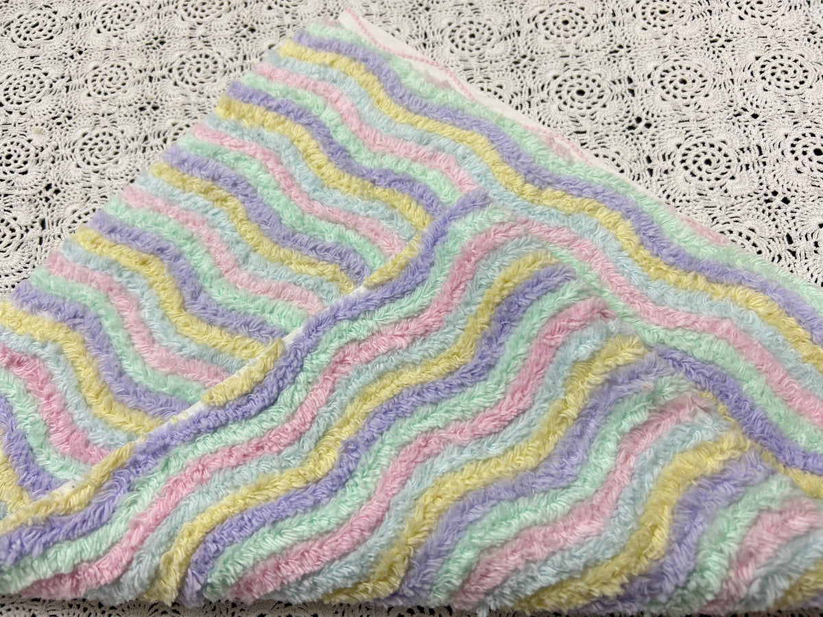 Rainbow Stripes Vintage Chenille Fabric, Soft Ripple Wave 10.5.24" Quilt Textile