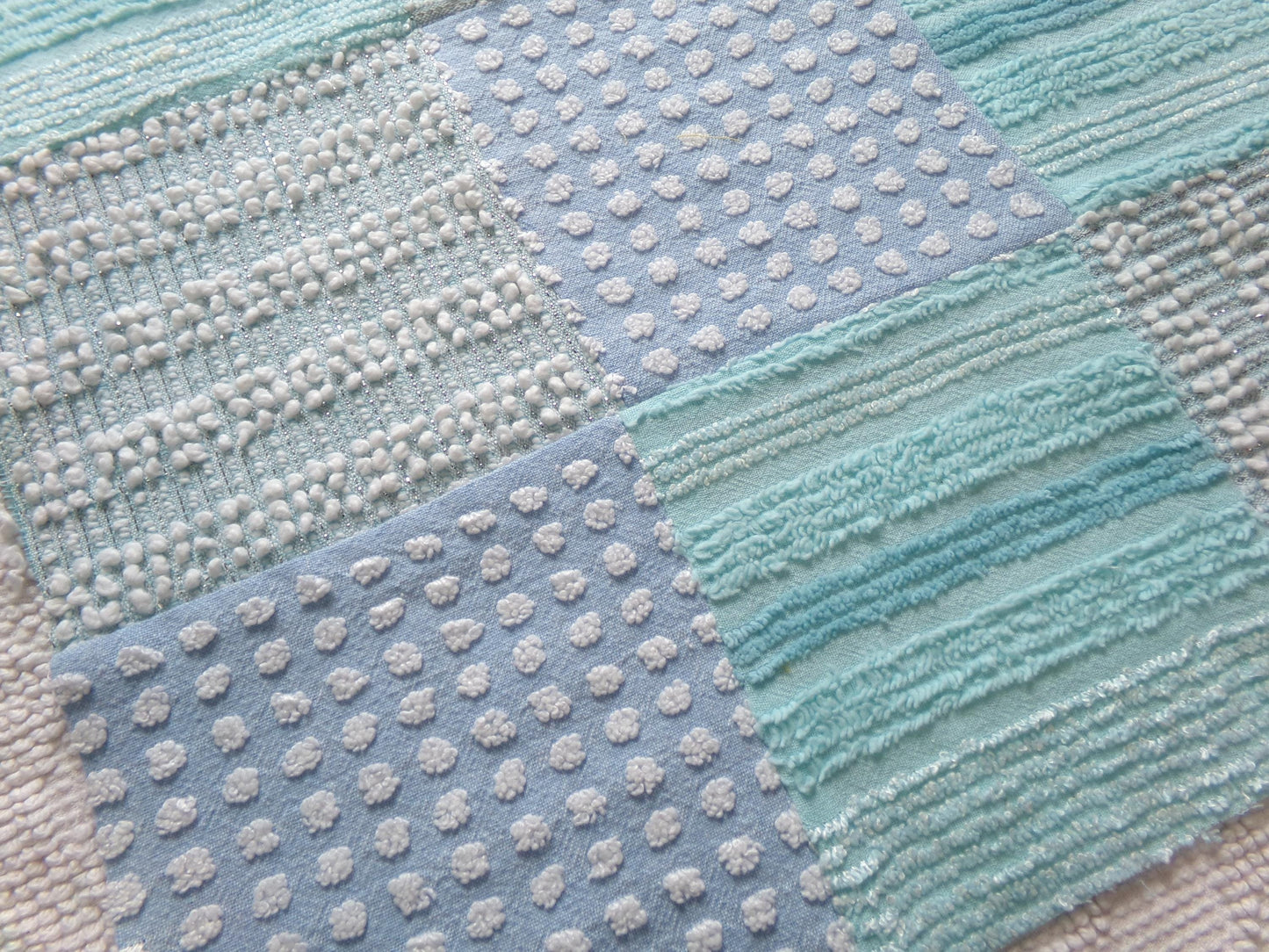 Beach Girl Vintage Patchwork Chenille Fabric Craft Panel - 16" square great for Pillows, Quilting, Wall Hangings