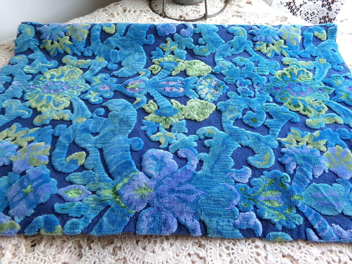 Electric Blue Vintage Cut Velvet Fabric, Mystic Bates Tapestry Chenille, 12x20"
