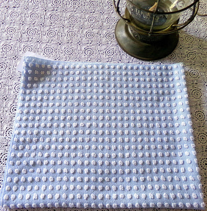 Vintage Chenille Bedspread Fabric Bubble White Pops Sky Blue 18x24" Quilt Material
