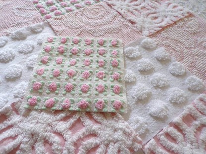 Pink Whispers Chenille Quilt Squares Set from Vintage Bedspread Fabric, 16 Blocks, 6" inch