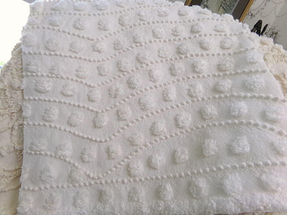 Creamy Pearl Pops Vintage Chenille Bedspread Fabric 17.5x27" Piece Quilt Material