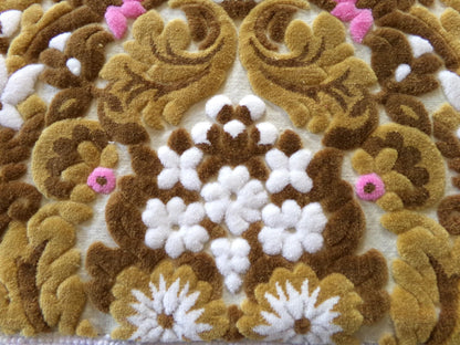 lux caramel chocolate cut velvet fabric, vintage Bates tapestry chenille, 12" x 21" inch piece, ideal sewing material for bags
