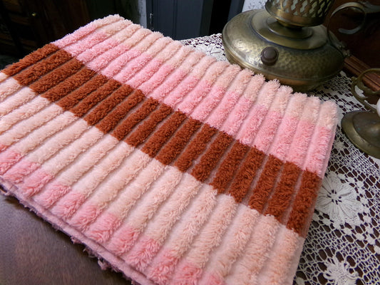 Popsicle Peach Vintage Chenille Fabric, sewing craft quilt material in pink & rust, 20" x 24" piece
