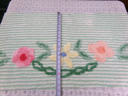 Mint Green Floral Vintage Chenille Bedspread Fabric Piece 18x33"