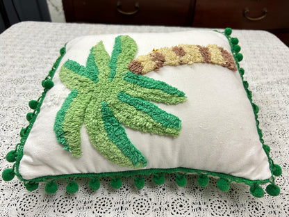 Palm Tree Vintage Chenille Pillow Cover Reversible 12" Square, Tropical Bungalow