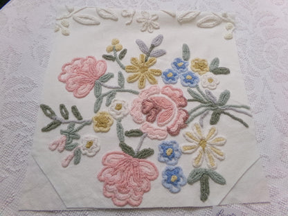 Rose Bouquet Vintage Chenille Bedspread Fabric, Cottage Style Sewing & Quilt Material, 15" x 28"