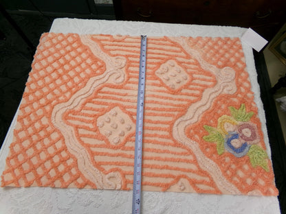 Vintage Cotton Chenille Fabric Peach Mixed Lattice Swag Floral 22x30 Shabby Chic Craft