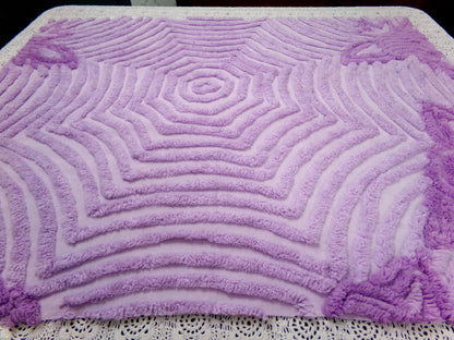 Hypnotic Spiderweb Vintage Chenille Fabric Piece Lavender 23x27" Mesmerizing Design