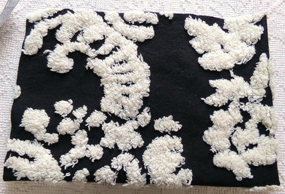 sophisticated black vintage style chenille fabric, cream gothic design, 25" x 18" cut piece of sewing & quilt material