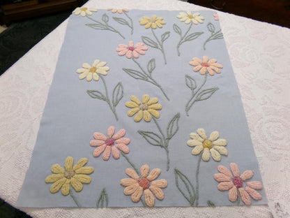 Scattered Daisies Vintage Chenille Bedspread Fabric, Shabby Blue Sewing Material, 19" x 25"