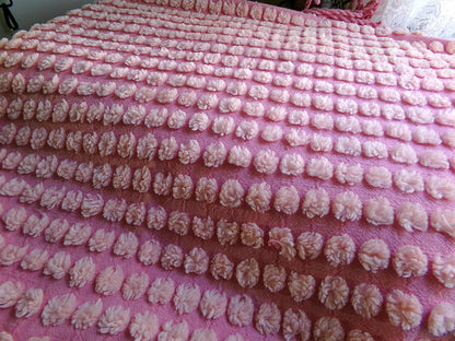 fluffy puff pops chenille fabric, sweet oversize bobbles on pink rose, 20" x 24" inch piece great for chenille quilts & sewing projects