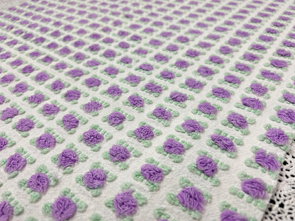 Rosebud Vintage Chenille Bedspread Fabric 18x22" Shabby Purple Roses
