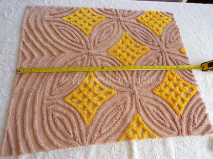 mocha sunrise vintage chenille fabric, diamond waffle tuft wedding ring design, 22" x 26" piece of quilt material for sewing & crafts