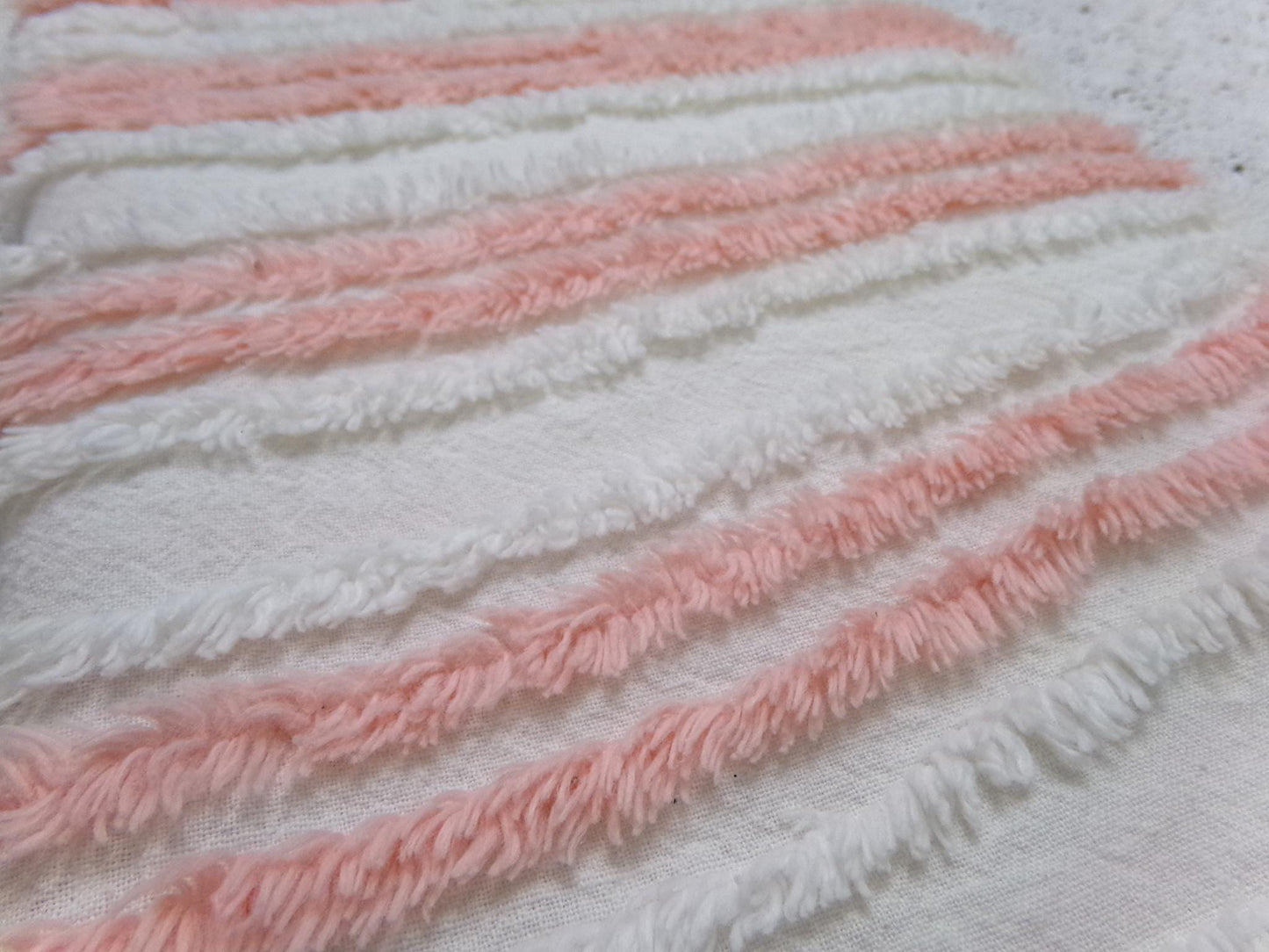 vintage chenille bedspread fabric summer peach & white stripes 15.5x29"