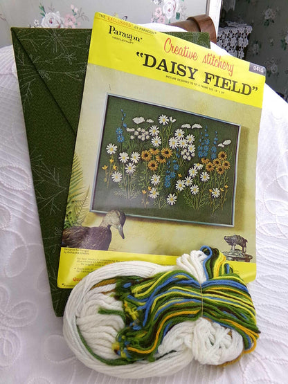 DAISY FIELD Vintage Crewel Stitchery Kit, Boho 0415 Paragon 0145 Embroidery