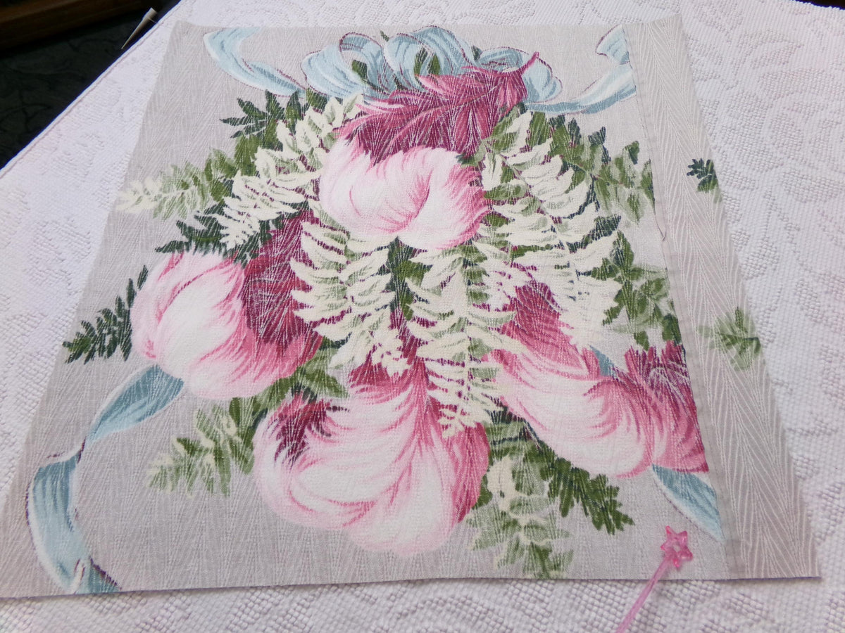 Vintage Barkcloth Style Fabric Dimensional Feather Ferns Rayon Texture, 19x19"