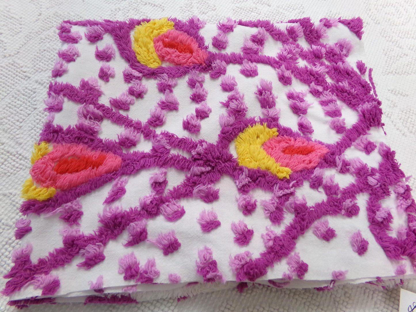 dazzling peacock feathers vintage chenille bedspread fabric 20" x 23"