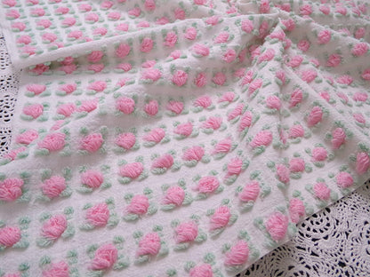 Popular Pink Rosebud Vtg Chenille Bedspread Fabric Rose Quilt Material 18x24"