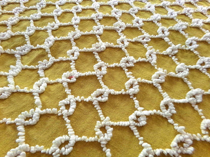 Hippie Vintage Chenille Fabric in Butterscotch Gold with White Chicken Wire Design, 100% Lightweight Cotton, 20" x 24" inch piece
