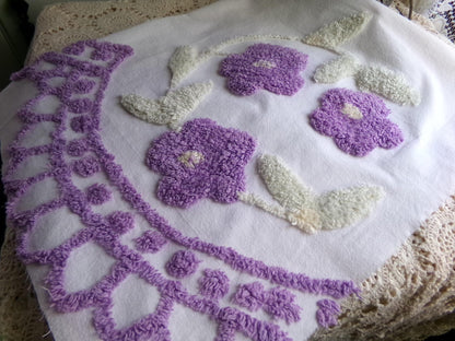 Spring Lilac Wreath Vintage Style Chenille Fabric, 20" x 28" inch piece, Pretty in DIY Pillows