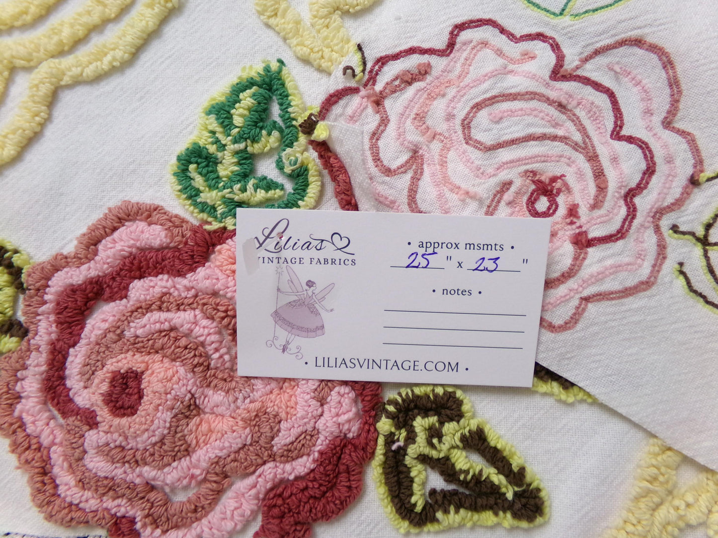 Shabby Pink Rose Vintage Chenille Fabric Dramatic Scrollwork Sewing Quilt Material 25" x 23"