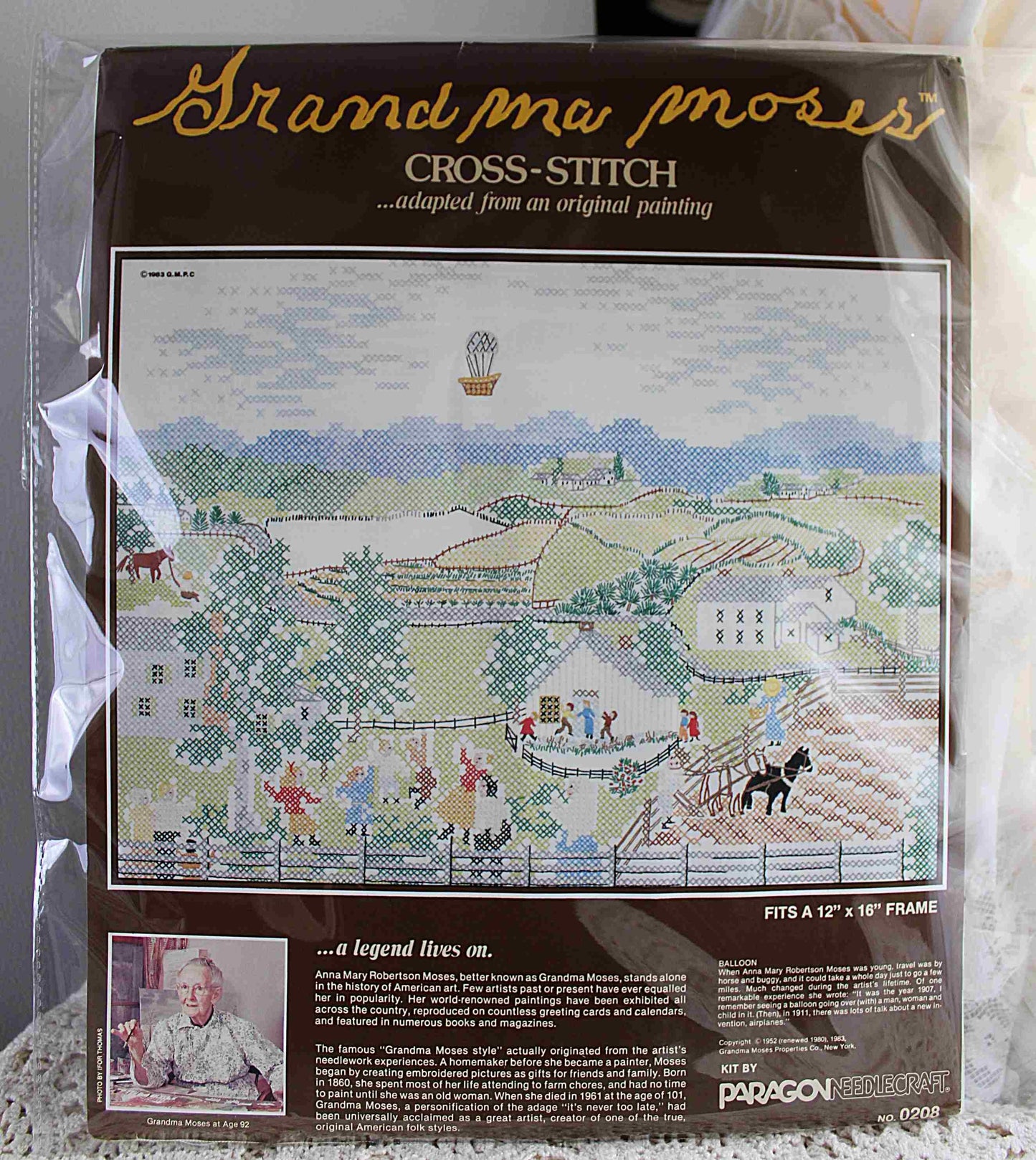 BALLOON Cross Stitch Embroidery Kit Vintage Grandma Moses Design Paragon Needlecraft 0208