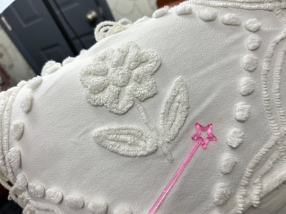 Vintage Floral Chenille Pillow Cover, Shabby Chic Reversible 16" Square Design