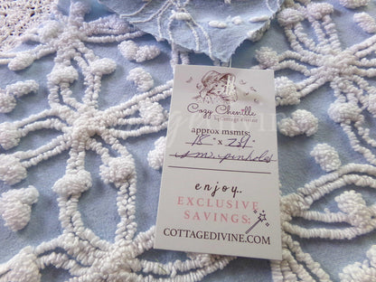 Popular Coastal Blue Vintage Chenille Fabric: White Wedding Ring Pop Design, 24" x 18" Piece, Great in Pillows & Chenille Quilts