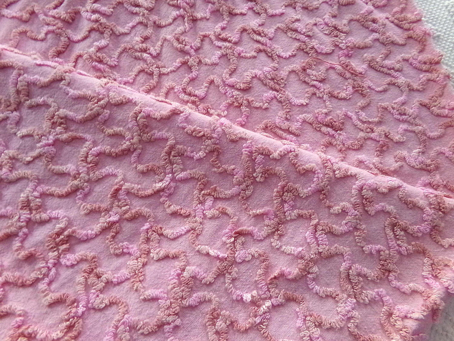 pink marbleized squiggle vintage chenille fabric, great unique texture, 25" x 20" piece of sewing material for quilting & crafts