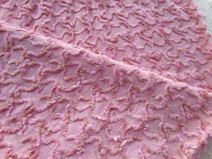 pink marbleized squiggle vintage chenille fabric, great unique texture, 25" x 20" piece of sewing material for quilting & crafts