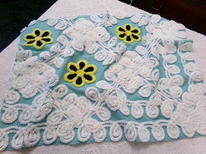 midnight seaspray vintage chenille fabric piece, plush sewing material 20" x 29"