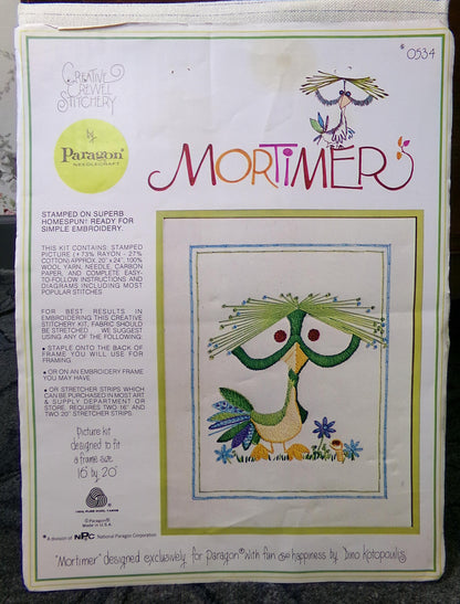 MORTIMER Bird Crewel Embroidery Kit, Vintage Paragon 0534 Stitchery Dino Kotopoulis