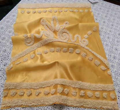 Shabby Gold Satin Vintage Chenille Tufted Fabric Swag Scroll 23x16"