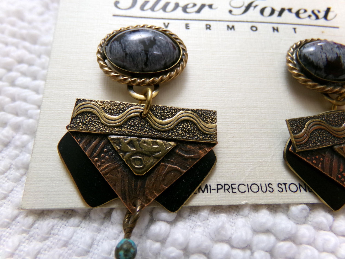 Boho Dangle Pierced Earrings, Artsy Vintage Silver Forest Made in USA Vermont