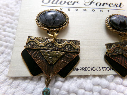 Boho Dangle Pierced Earrings, Artsy Vintage Silver Forest Made in USA Vermont