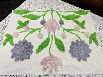 Vintage Spring Floral Chenille Fabric, Plush Flowers & Greenery 18x24"