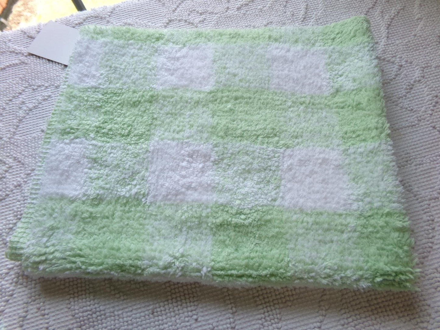 cuddly green gingham vintage terry chenille fabric soft cotton blend 19x25"