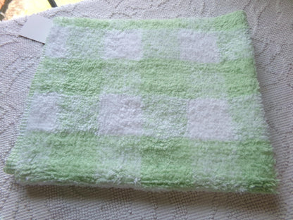 cuddly green gingham vintage terry chenille fabric soft cotton blend 19x25"
