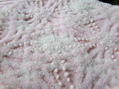luxury pink vintage chenille fabric, 17x26" pc heavily tufted celestial snowflake spoke design