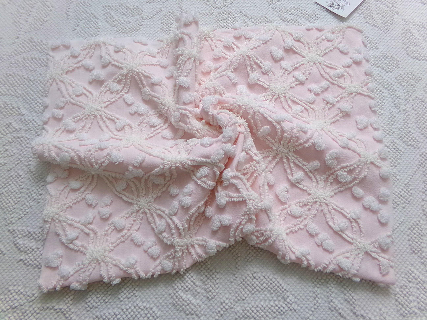 Delicate Pink Vintage Chenille Fabric, Needletuft Rings & Overtufted Pops, Popular Quilt Material 18" x 24"