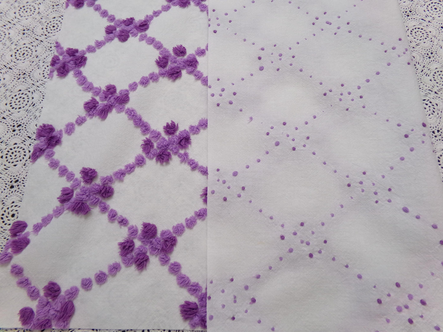 Crocus Buds in Snow Vintage Chenille Fabric, Purple & White 20" x 24" piece
