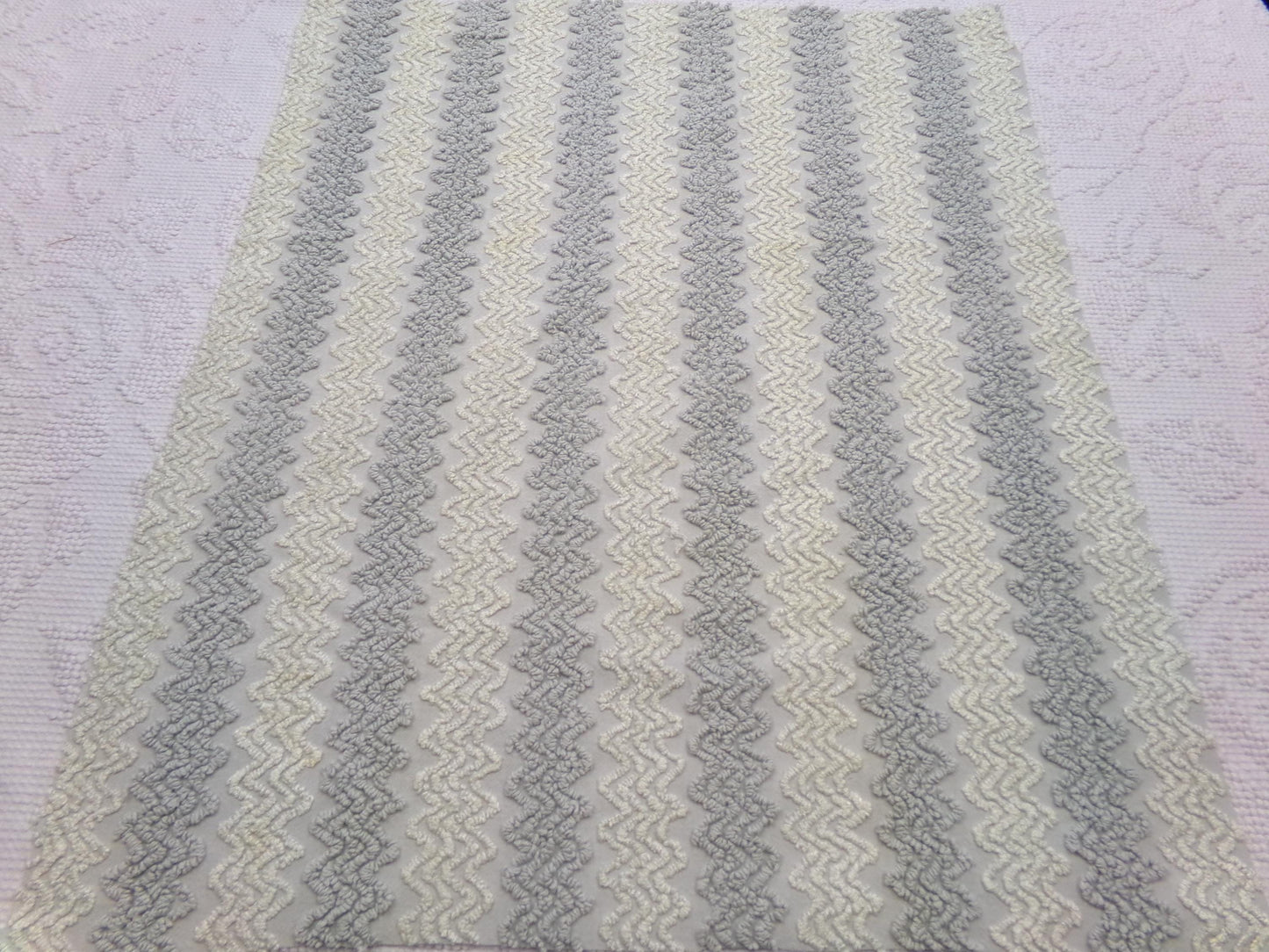 modern grey & white vintage chenille fabric, textured zig zag design, 21" x 18" unique piece of quilt material
