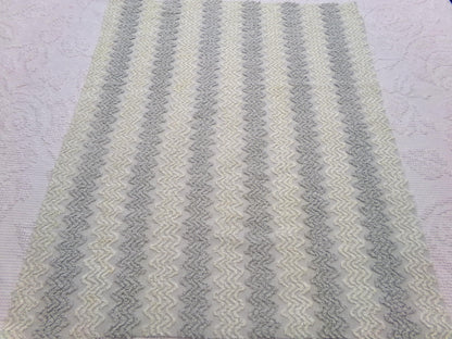 modern grey & white vintage chenille fabric, textured zig zag design, 21" x 18" unique piece of quilt material