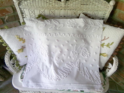Elegant White Vintage Chenille Fabric, 20" x 23" inch Piece of Sewing Material for Quilts & Crafts