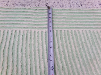 Vintage Mint Green Chenille Bedspread Fabric, White Multidirectional Stripe 24x21"