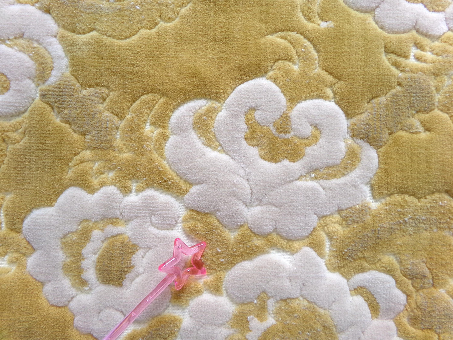 Luxury Vintage Cut Velvet Fabric, Boho Golden Rose Bates Chenille, Ideal in Totes & Bags, 20" x 24"